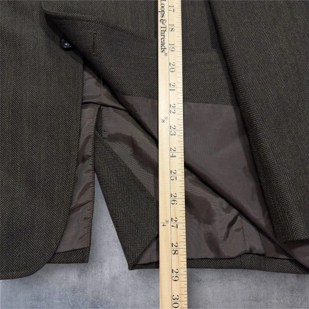 DKNY Mens Blazer Sport Coat Two Button Jacket 40R WOOL Brown Herringbone Suits